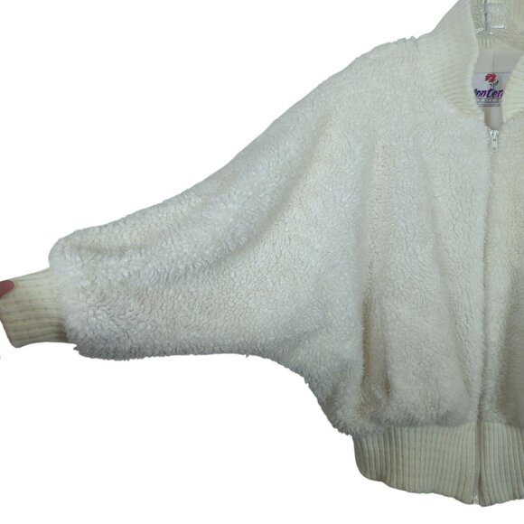 Vintage Monterey Fashions White Sherpa Bomber Jacket Women 16 Zip Up Teddy Coat - Picture 5 of 13